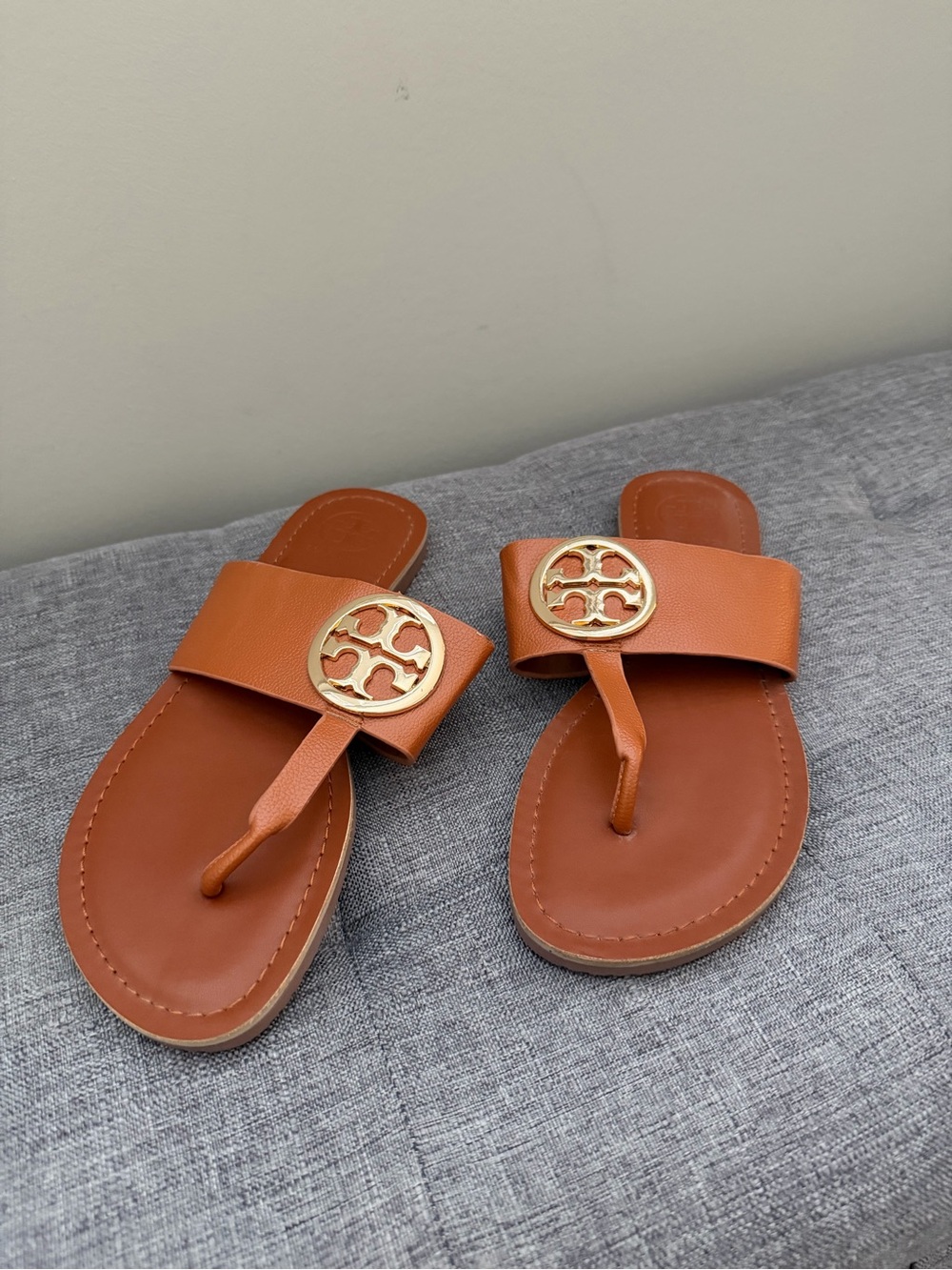 Tory Burch Tan Leather Slide Sandals